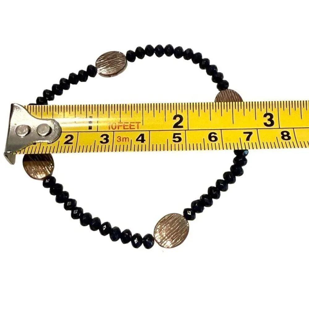 Vintage Anthropologie Faceted Beads With Brushed Beads Bracelet Black & Gold-ton